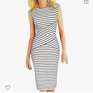 Striped black and white pencil dress